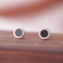 Simple wind 925 sterling silver needle black plate inlaid diamond earrings personality boyfriend wind cool black small earrings exquisite