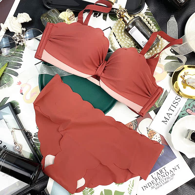 Poly-Woo Underwear Woman small bra comfortable and soft without steel ring Sexy half cup upper and lower thick underwear suit anti-sagging