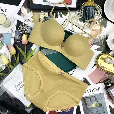 One-piece seamless non-steel ring underwear women's suit gathered adjustable side-closed pair bra bra vertical striped small chest