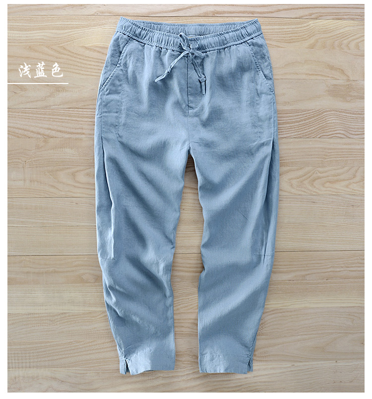 Quần linen nam Quần lửng ống rộng mỏng quần âu cỡ lớn quần ống đứng rộng chân quần đi biển 9 quần Y - Quần Harem quần jean nam