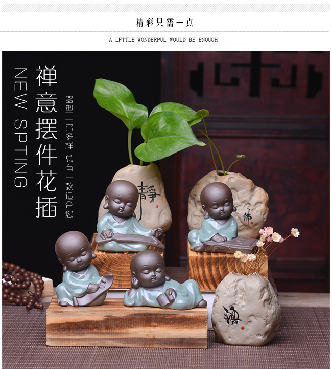 Mới Trung Quốc thô gốm mini thủy canh phòng khách máy tính để bàn Zen văn phòng hoa bình nhỏ tu sĩ trà vật trang trí trang trí nội thất