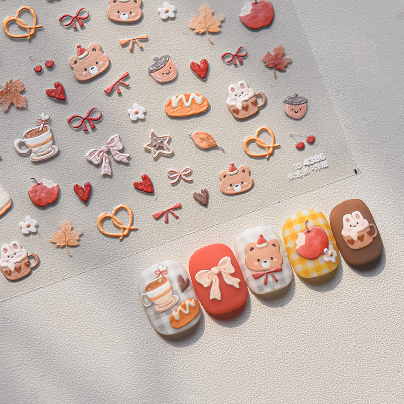 Tomoni Cute Bear Rabbit Cat Cartoon Retro Japanese Nail Art Stickers [Free Tweezers with Purchase]