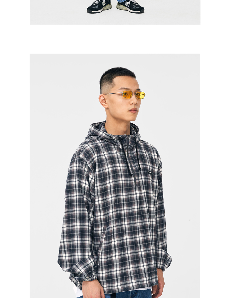 WASSUP mùa thu hai màu flannel kẻ sọc sanding áo khoác trùm đầu áo khoác mùa thu và mùa đông nam và nữ mô hình hoang dã các kiểu áo công sở de thương