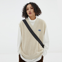 WASSUP knitted vest autumn and winter V-neck vest loose casual waistcoat sweater on the official flagship store