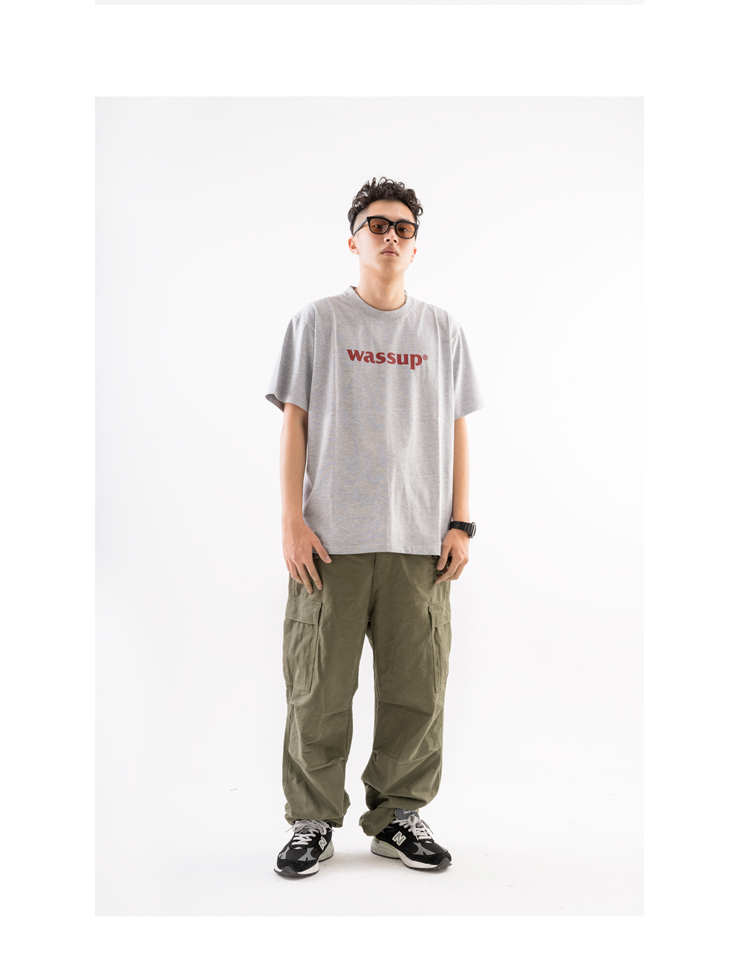 WASSUP18SS ba màu cắt ba chiều lỏng lẻo nhiều túi Kéo dây rút quần yếm d65m quần quân đội quần bò nam