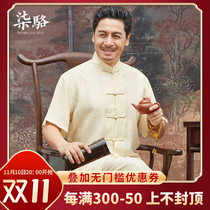 Silk Tang suit mens middle-aged and elderly short-sleeved mulberry silk Chinese suit old man clothes Chinese style dad grandpa summer clothes