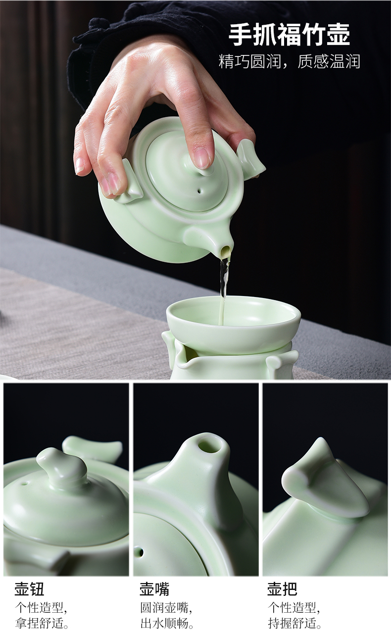 A good laugh up with inferior smooth green kung fu tea set suit household ceramic teapot of A complete set of tea cups suit group