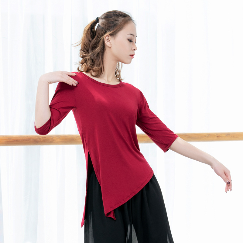 Modale dance rehearsal for the middle sleeve modern dance blouses to serve the female adult bevelled classical dance Latin dance suit