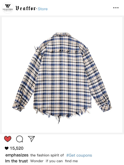 ເສື້ອຢືດ plaid ຫັດຖະກຳ ແຟຊັ້ນ ຍີ່ຫໍ້ Veaffor American trendy destruction coat ເສື້ອກັນໜາວແບບ retro ດູໃບໄມ້ລົ່ນ ດູໃບໄມ້ລົ່ນທຸກຄູ່