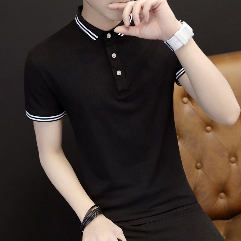 Spring and Summer Textured 95% Cotton Short-Sleeve T-Shirt Men's Polo Shirt Trendy Brand Slim Fit Collared Top for Young and Middle-Aged Men