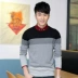 Mùa xuân và mùa thu nam tăng trưởng tay áo len phần mỏng cổ tròn màu tương phản đầu thủy triều nam giản dị áo len mùa thu quần áo nam - Hàng dệt kim hoodie nam Hàng dệt kim