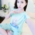 Đồ ngủ mùa hè nữ cotton lụa ngắn tay cotton đặt mùa xuân và mùa thu mỏng dễ thương dịch vụ nhà mùa hè kích thước lớn hai mảnh - Bộ Pajama đồ pijama Bộ Pajama