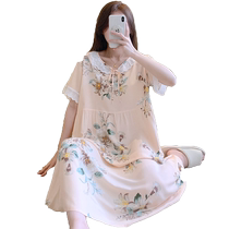 Summer cotton silk womens skirt large size thin home clothes 2024 new spring and autumn cotton silk sleeping dress loose student cute
