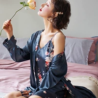 HGC Silk-Couple ночная рубашка с прессованным краем серого синего цвета