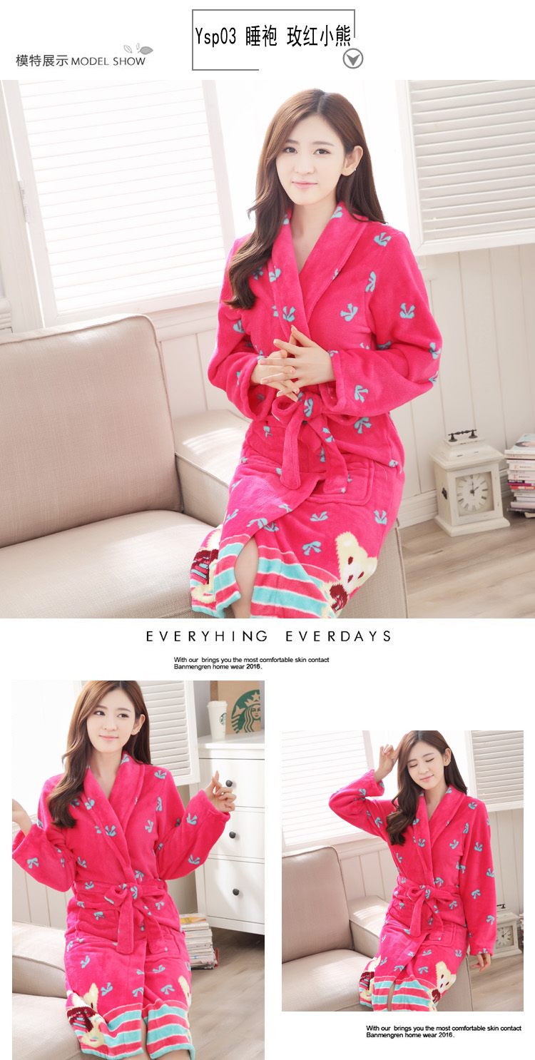 Bộ đồ ngủ bằng vải nhung san hô dành cho nữ thiết kế áo choàng mùa thu và mùa đông áo flannel dày tay dài mới ấm dịch vụ tại nhà đầm ngủ đẹp