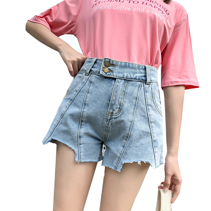 Net quần short denim màu đỏ của phụ nữ 2020 mới thẳng cao eo bên ngoài mặc một triều mỏng chic ba điểm quần nóng loose-fitting một chữ