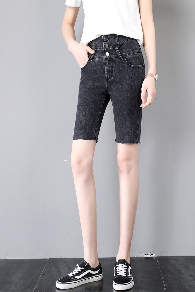 quần lưng cao lỏng lẻo thẳng cơ thể mỏng denim quần short mùa hè của phụ nữ mỏng cho học sinh trung học mỏng quần nóng bình thường trong quần