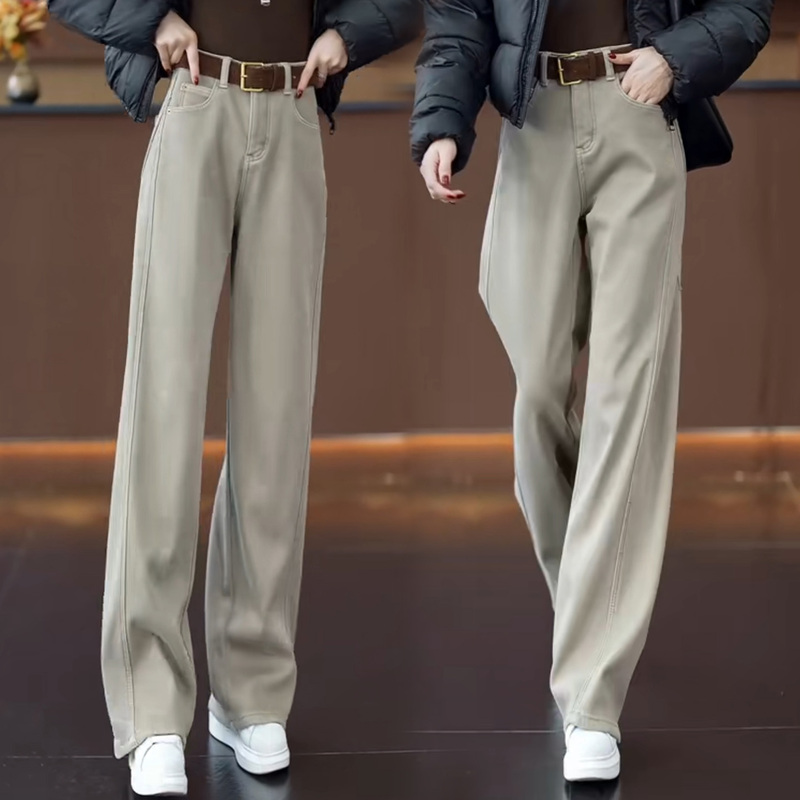 Milk Tea Gray Narrow High-Waisted Loose Slimming Wide-Leg Jeans for Women Early Spring 2026 New Model Banana Pants