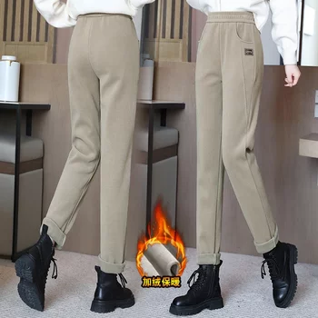2025 autumn and winter new style plush thickened casual pants to make you look slim and fashionable high-waisted warm trousers loose plush feet