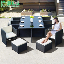 Outdoor rattan chair back chair outdoor balcony table and chair combination courtyard garden terrace leisure table and chair five sets