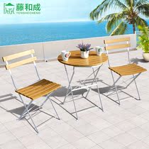 Outdoor outdoor courtyard folding table and chair balcony leisure table and chair portable table and chair garden plastic wood table and chair combination