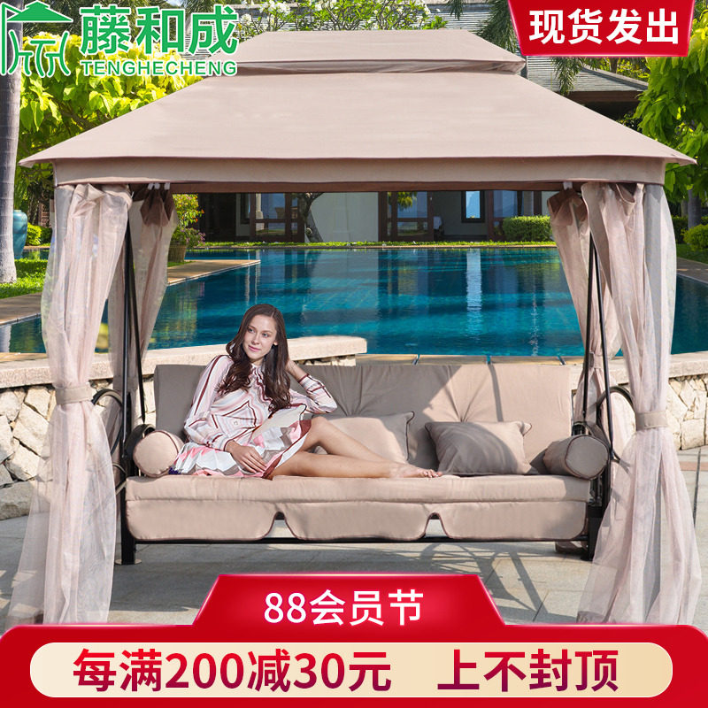 Wrought iron outdoor rocking chair balcony adult gondola rattan chair outdoor courtyard double gazebo tent hanging bed lounger