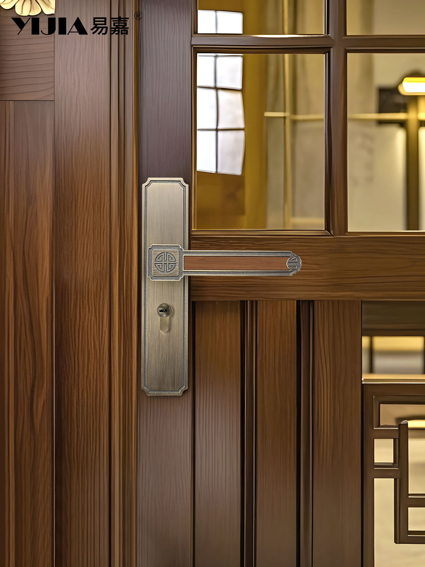 Song-Style Retro Style Home Bedroom Silent Door Lock, Song-Style Aesthetic Indoor Wooden Door Lock Handle