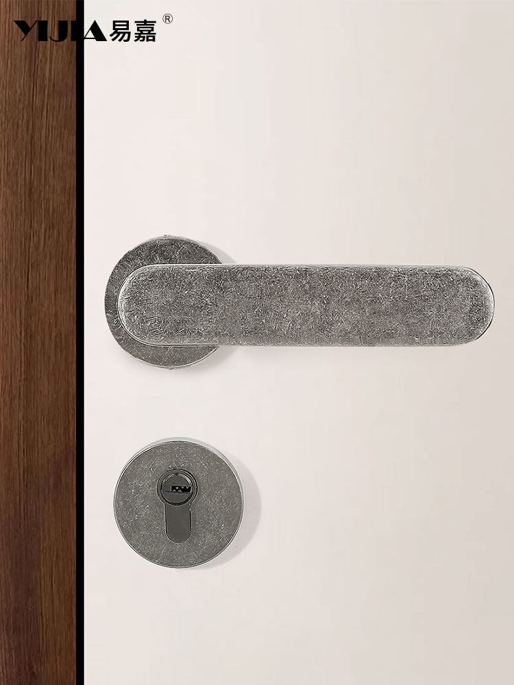 Retro Silver Indoor Door Lock Wabi-Sabi Style Distressed Bedroom Door Bathroom Solid Wood Door Lock Silent Lock Set