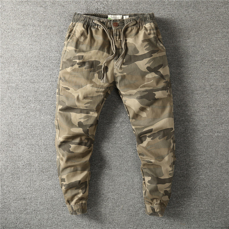 European and American autumn winter plus velvet camouflak casual long pants Chauffaure men's retro bungling pants smoke pipe pants washed pure cotton bungling pants