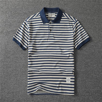 Ammerclick Summer Retro Turtlenect T-shirt Male American Trendy Youth Pure Cotton Striped Short Sleeve Polo Jersey Man