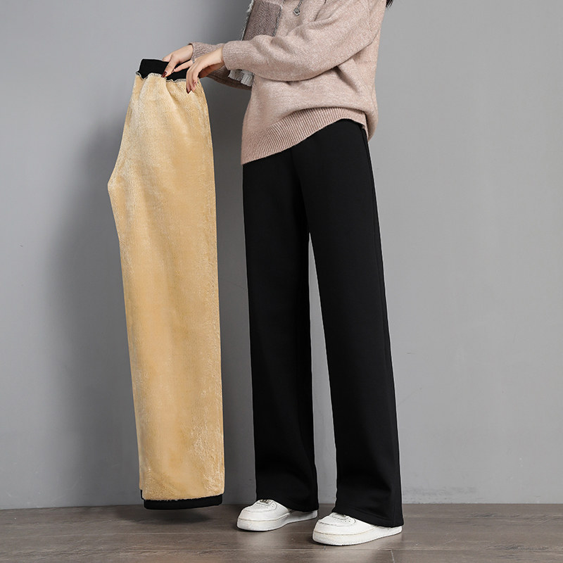 Lamb cashmere sweatpants women's autumn and winter wear straight tube 2021 New plus velvet thick casual loose wide leg pants