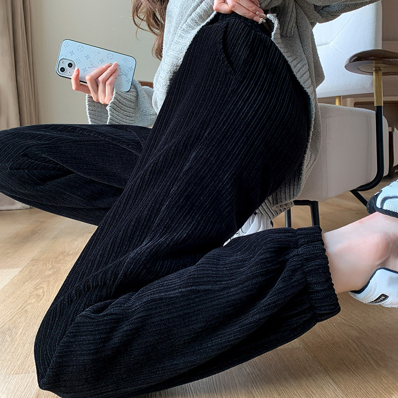 Corduroy pants plus fleece sports pants women's autumn and winter outer wear beam pants thickened chenille women's pants casual pants