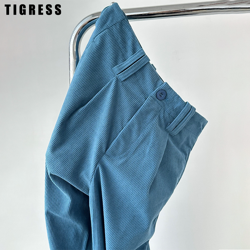 【In Stock!】Vintage Blue Corduroy Straight-Leg Pants for Women, 2026 Spring and Autumn New Style, Versatile Work Pants