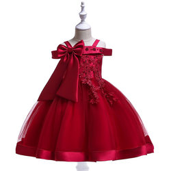 One -shoulder child evening dress Girl birthday princess skirt, a hostess show showing the bow, the bow, the dress