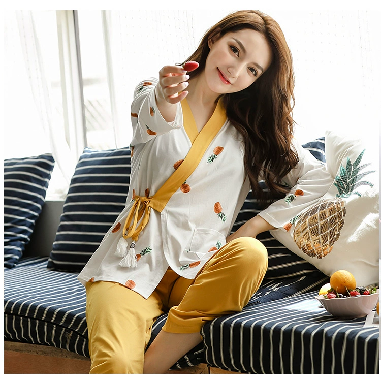 Quần áo giam giữ mùa xuân và mùa hè cotton mỏng sau sinh đồ ngủ mùa xuân và mùa thu cho phụ nữ mang thai, quần áo cho con bú mùa thu và mùa đông của phụ nữ, dịch vụ viện dưỡng lão cho phụ nữ mang thai - Giải trí mặc / Mum mặc