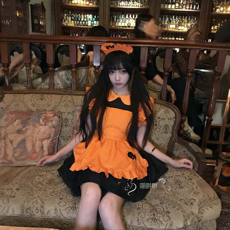 Meow Biscuit: Halloween Pumpkin Dress Female Cosplay Witch Lolita Short Skirt Cute Vampire Maid Costume Meow Biscuit: Halloween Pumpkin Dress Female Cosplay Witch Lolita Short Skirt Cute Vampire Maid Costume