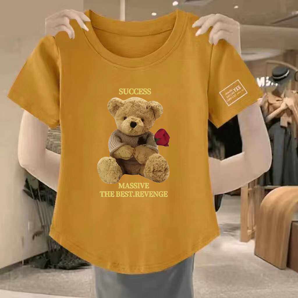 清仓捡漏~高档折扣圆领印花上衣女妈妈短袖宽松T恤夏季百搭打底衫