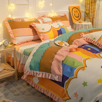 Nordic simple lace bedding four-piece set thickened girl heart princess style bed skirt cool bed sheet duvet cover