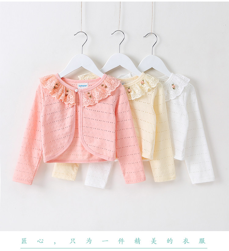 2020 Girls Shawl Long Sleeves Summer Cotton Thin Lace Versatile Short Kids Air Conditioner Extra Cardigan Flower