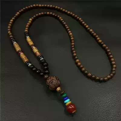 Necklace men's pendant retro wooden art pendant wooden beads Joker decorative sweater refining long version men and women couple summer accessories
