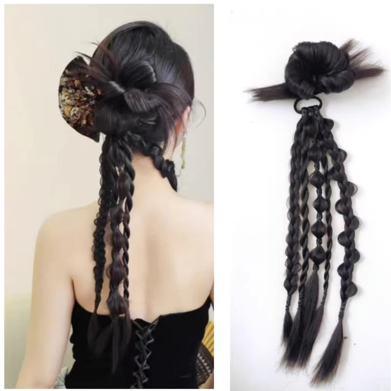 Wig Flowers Braid Two Strands Twisted Braid Braid Pony Tail Wig New Chinese Braid Bridal Hairstyle Walk Show Photography-Taobao