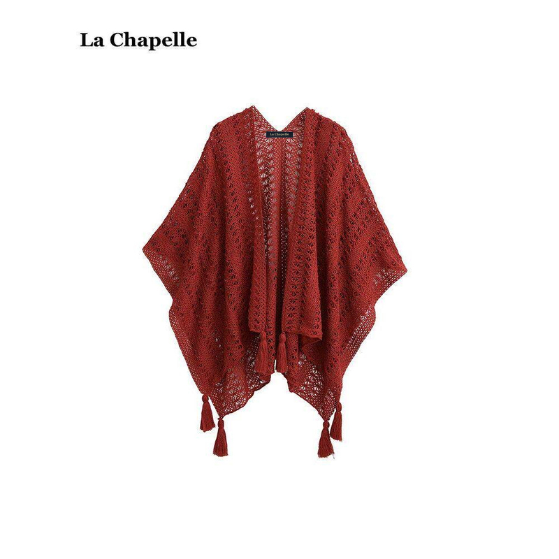 La Chapelle High-End Red Hollow-Out Outer Shawl for Women, Spring and Summer Travel Cape