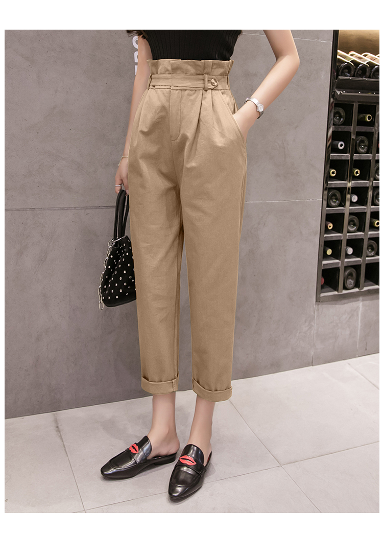 Quần hoa nữ eo cao chín điểm quần harem hè nữ 2018 mới quần kaki rộng quần yếm shop thoi trang