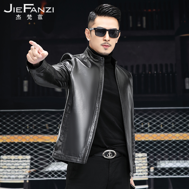 New genuine leather leather clothes men's short and cotton sheep leather jacket trendy collar locomotive clothes autumn and winter casual jacket
