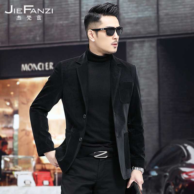 New Henning Genuine Leather Leather Clothing Men Sheep Leather Leather Jacket Leather Jacket Down Jacket Youth Western Suits Handsome Jacket Tide-Taobao