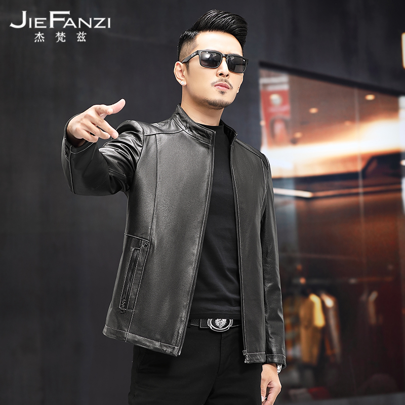 Spring and Autumn New Leather Dress Men's Head Bull Leather Jacket Short Link Leisure Recreation Locomotive Clothes Thin Cover