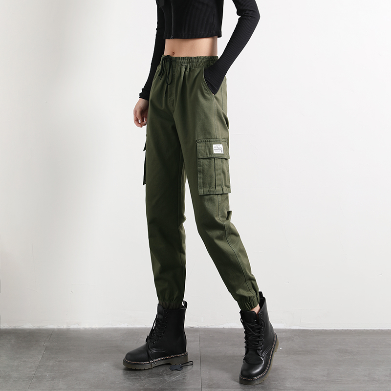 Women's Cargo Pants, New Spring and Autumn Style, Army Green, Slimming, High-Waisted, Loose, Outdoor, Pure Cotton, Autumn and Winter, Jogger-Style Casual Long Pants for Women