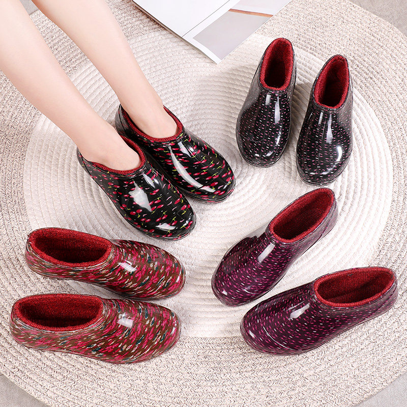 Spring Autumn Fashion Meta Bao Short Cylinder Rain Shoes Women Rain Boots Low Help Non-slip Water Shoes Plus Cotton Warm Car Wash Working Rubber Shoes Cover