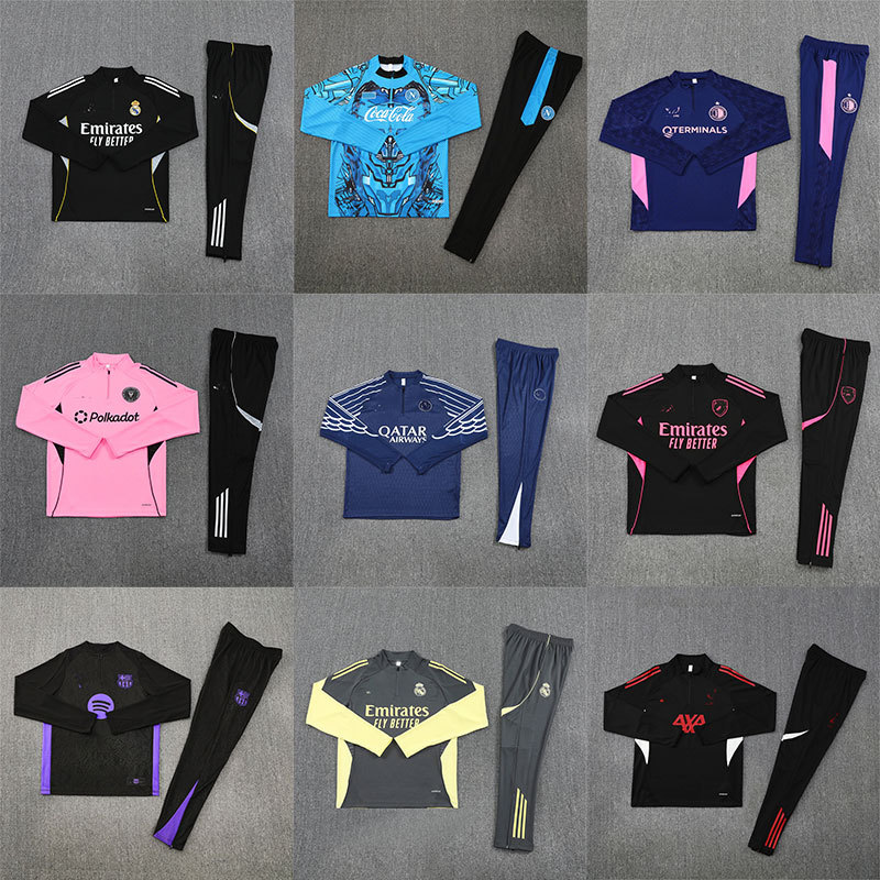 Real Madrid Football Training Suit Long-Sleeved Half-Zip Autumn and Winter Adult Paris Jersey Barcelona Children's Miami