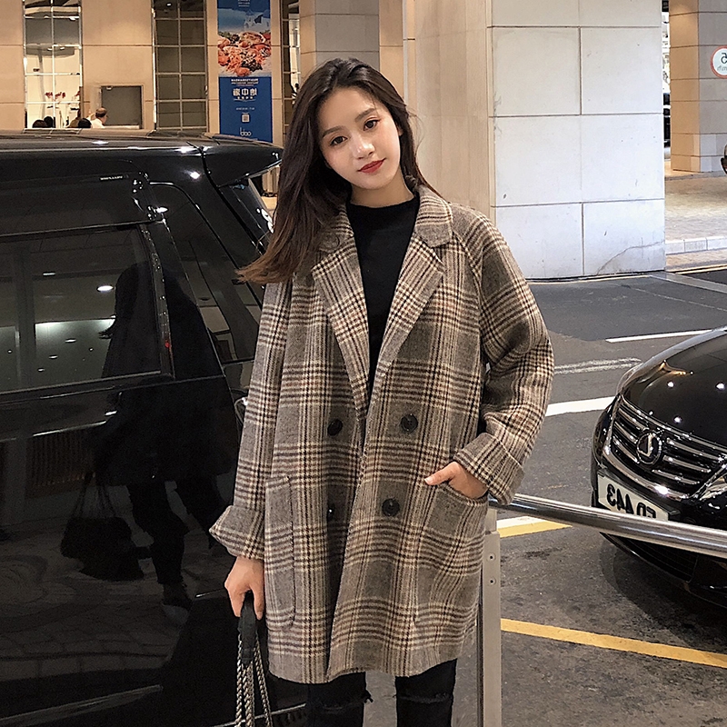 MAJE KARA Wool Coat Women's 2020 New Fall/Winter New Loose Fashion Joker Plaid Suit Jacket Tide